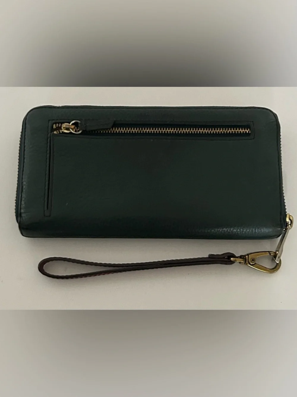 Fossil Green Leather Zip Around Wallet Wristlet Clutch